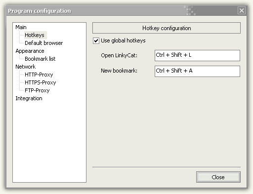 LinkyCat - Bookmarks manager - Hotkey configuration