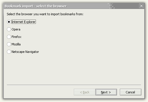 LinkyCat - Bookmarks manager - Bookmark import wizard in action.